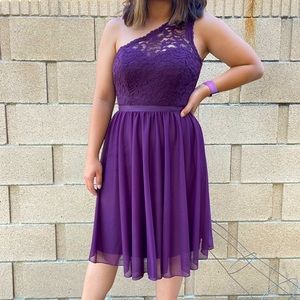 Deep purple One shoulder knee length dress